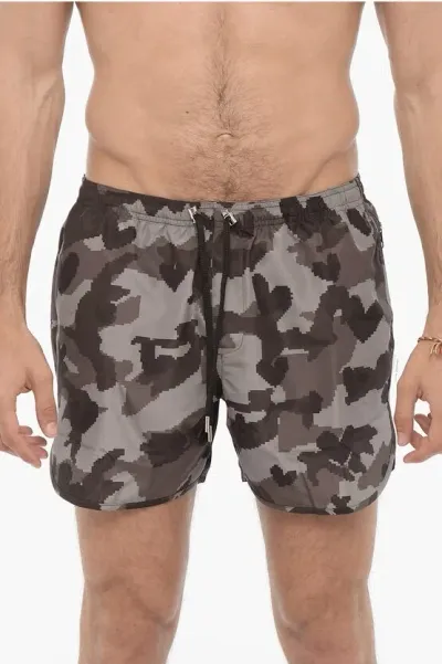 Neil Barrett Camouflage Motif Slim Fit Swim Shorts In Animal Print