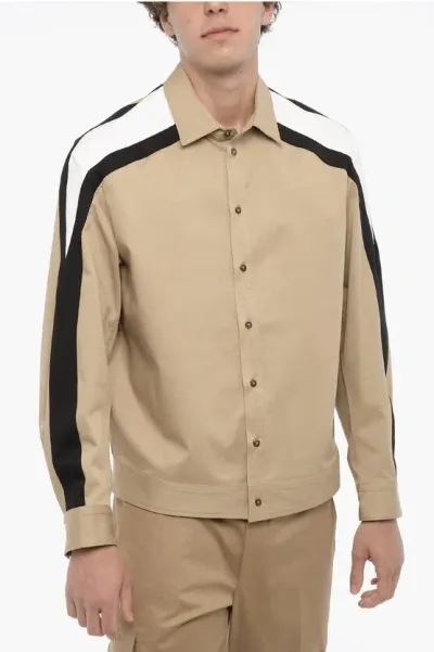 Neil Barrett Cotton Overshirt With Contrast Side Bands In Brown