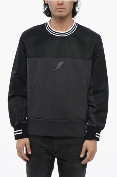 Neil Barrett Crew Neck Hybrid Bomber Fit Sweatshirt With Nylon Details In Black