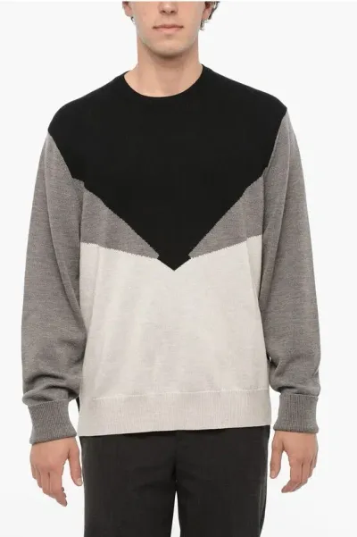 Neil Barrett Crew Neck Modernist Sweater With Color Block Design In Multi