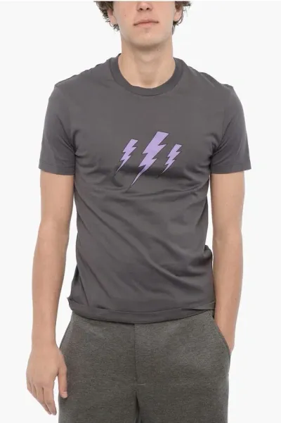 Neil Barrett Crew Neck Purple Bolt Cotton T-shirt