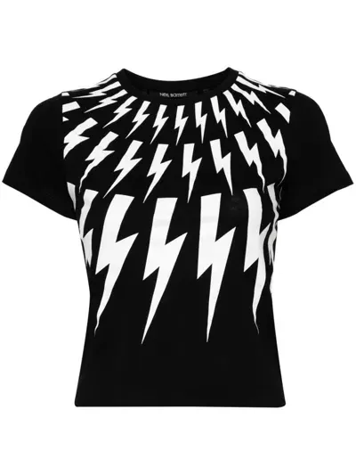 Neil Barrett Fair Isle Thunderbolt Print T-shirt In Black