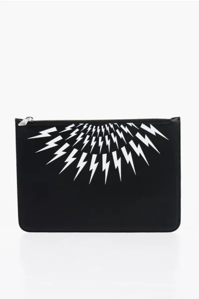 Neil Barrett Leather Pouch With Contrast Print In Black