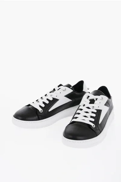 Neil Barrett Lether Low-top Sneakers With Piercing In Black