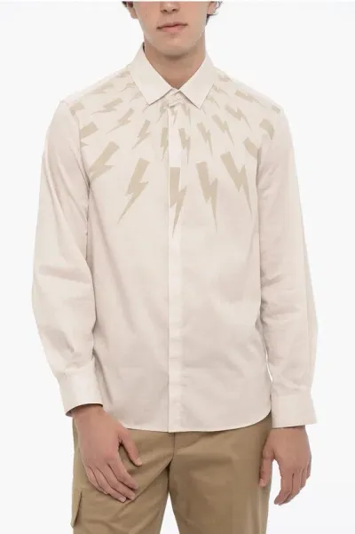 Neil Barrett Loose Fit Fairisle Thunderbolt Shirt In Neutral