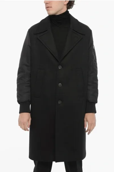 Neil Barrett Oversized Coat With Nylon Sleeves In Black