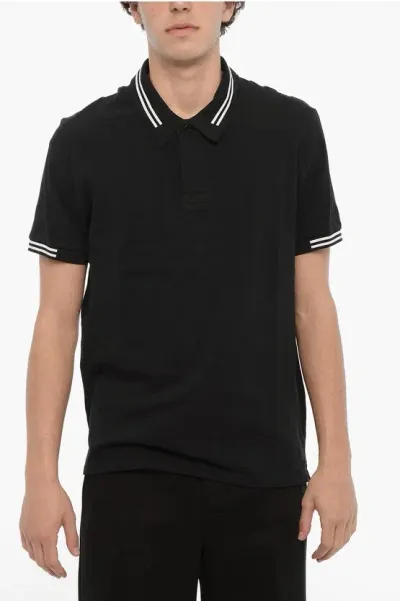 Neil Barrett Piquet Cotton Slim Fit Polo Shirt In Black