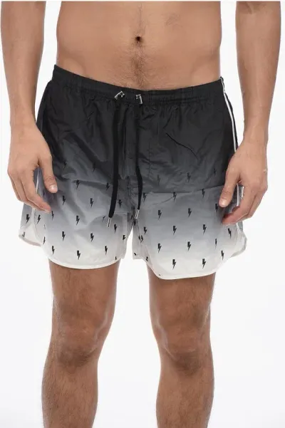 Neil Barrett Screen Print All-over Bolt Swim Shorts In Multi