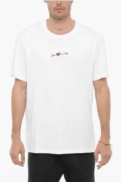 Neil Barrett Slim Fit Crew-neck T-shirt With Heart Embroidery In White