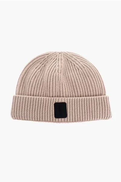 Neil Barrett Solid Color Ribbed Beanie With Contrasting Detail In Neutrals