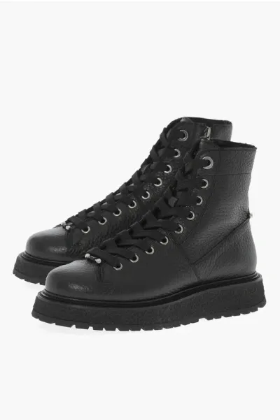 Neil Barrett Textured Leather Combat Boots With Side Zip In Black