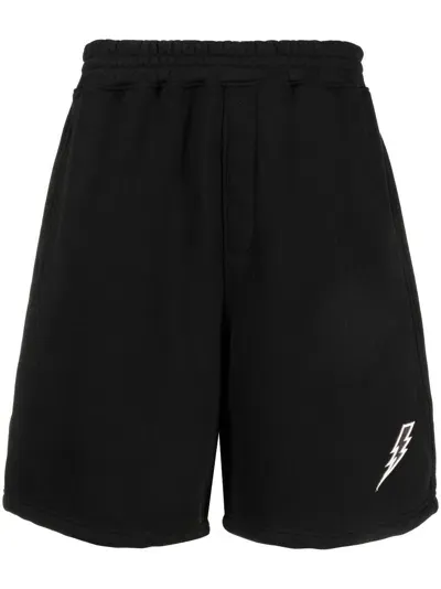 Neil Barrett Thunderbolt-embroidered Track Shorts In Black  