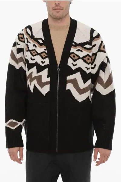 Neil Barrett Wool Cardigan With V-neck In Multi