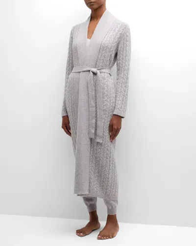 Neiman Marcus Cashmere Cable-knit Robe In Pearl Grey