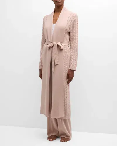 Neiman Marcus Cashmere Cable-knit Robe In Quartz