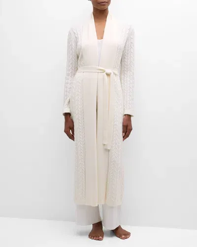 Neiman Marcus Cashmere Cable-knit Robe In Winter White