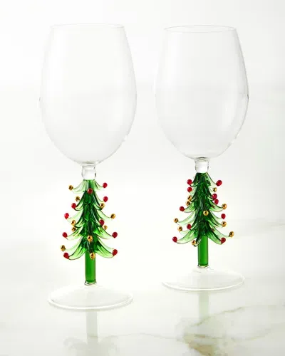 Neiman Marcus Figural Christmas Tree Wine Glasses, Set Of 2 In White