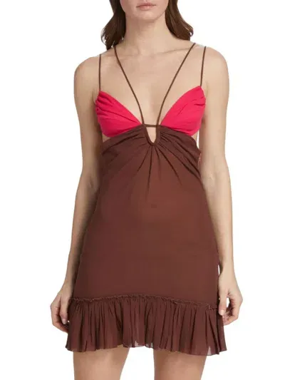 Nensi Dojaka Front Keyhole Mini Dress In Fuchsia Chestnut