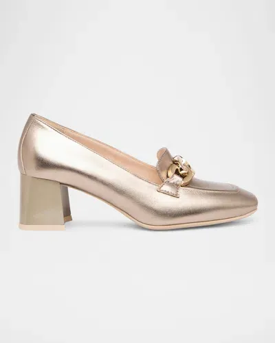 Nerogiardini Chain Metallic Leather Loafer Pumps In Gold