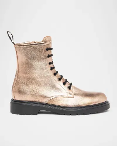 Nerogiardini Clean Metallic Leather Combat Booties In Gold