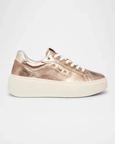 Nerogiardini Metallic Leather Wedge Sneakers In Gold