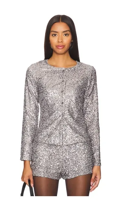 Never Fully Dressed Alexa Sequin Cardigan In Gunmetal