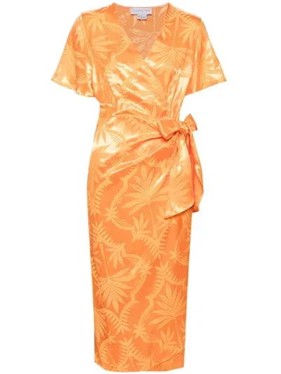 Never Fully Dressed Vienna Palm Print Dress In Orange