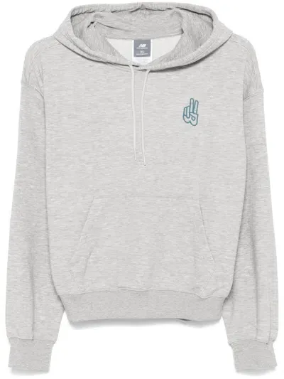 New Balance Logo-appliqué Hoodie In Grey