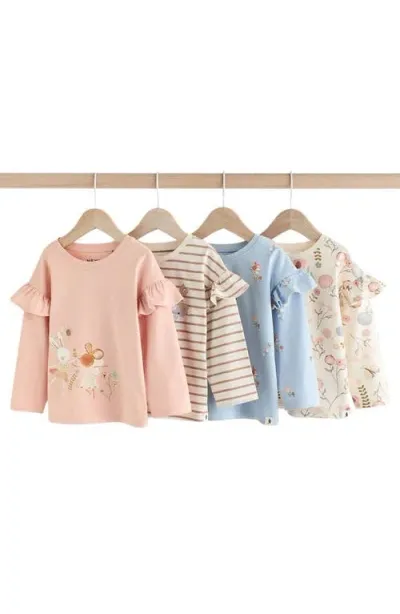 Next Kids' 4-pack Assorted Ruffle Cotton T-shirts In Pink