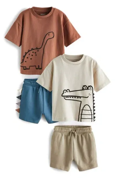 Next Kids' 4-piece Graphic T-shirt & Drawstring Shorts Set In Brown