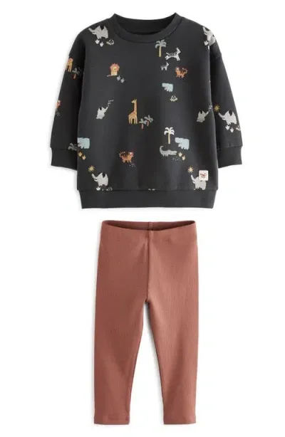 Next Kids' Animal Print Sweatshirt & Leggings Set In Black