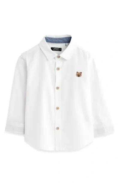 Next Kids' Bear Embroidered Stretch Cotton Button-up Shirt In White