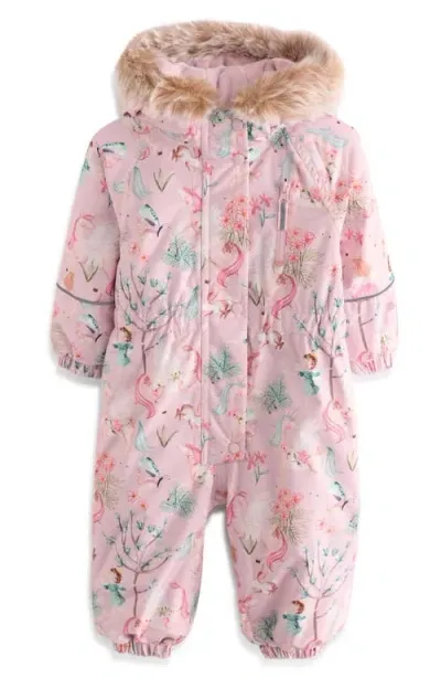 Next Kids' Botanical Snowsuit With Faux Fur Trim In Pink