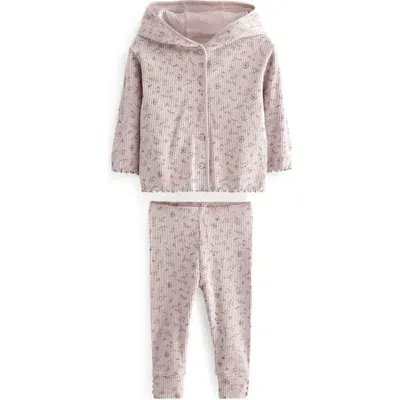 Next Kids' Car Cotton Rib Hoodie & Leggings Set In Pink