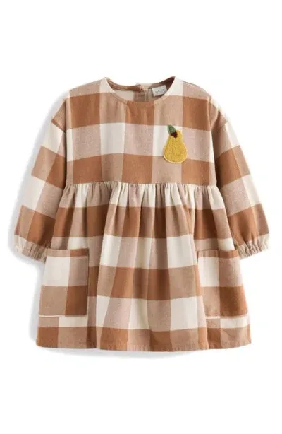 Next Kids' Check Long Sleeve Cotton Flannel Dress In Brown