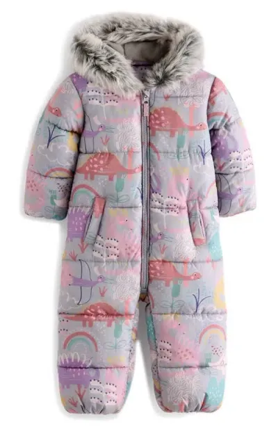 Next Kids' Dino Snowsuit With Faux Fur Trim In Pink