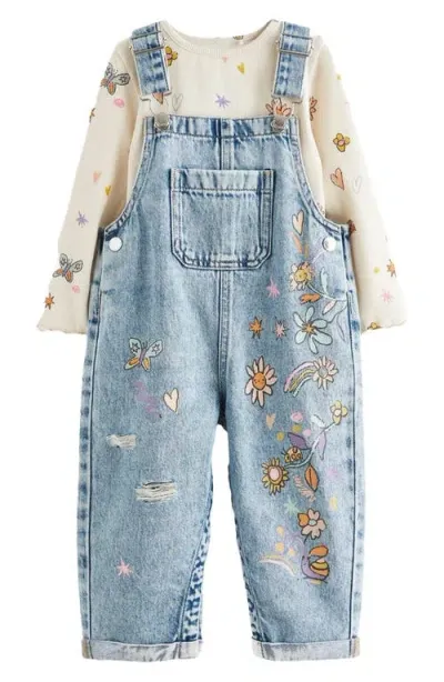 Next Kids' Graphic Top & Denim Overalls Set In Ivory