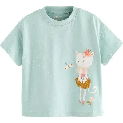 Next Kids' Pretty Cat Appliqué T-shirt In Teal