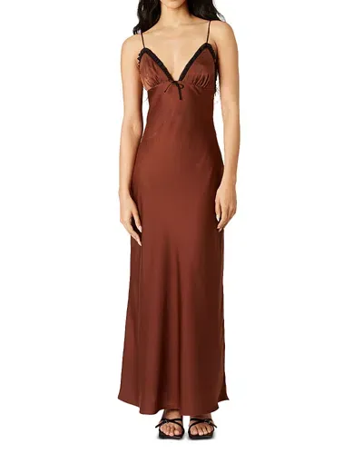 Nia Camille Maxi Slip Dress In Chocolate