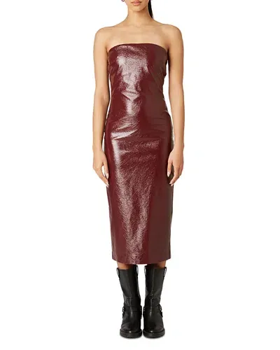 Nia Muna Faux Leather Midi Dress In Cherry Cola