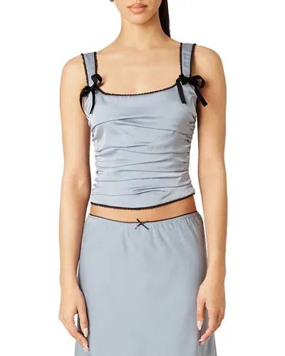 Nia Stan Ruched Lace Trimmed Top In Slate Blue