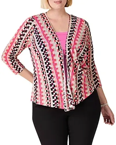 Nic+zoe Plus Pixel Sunset Four Way Cardigan In Pink Multi