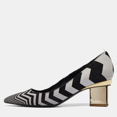 Pre-owned Nicholas Kirkwood Black/grey Chevron Suede Block Heel Pumps Size 37