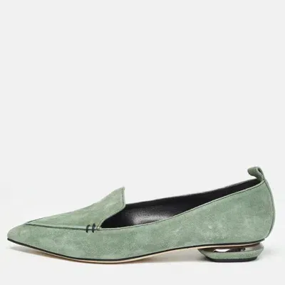 Pre-owned Nicholas Kirkwood Green Suede Slip On Smoking Slippers Size 37