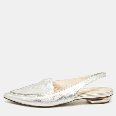 Pre-owned Nicholas Kirkwood Silver Leather Beya Flat Sandals Size 40