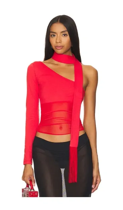 Niihai Asymmetric Neck Tie Top In True Red