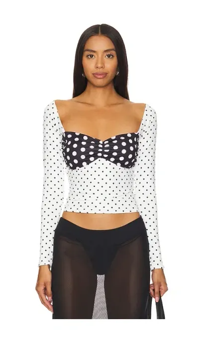 Niihai Polka Long Sleeve Top In White & Black