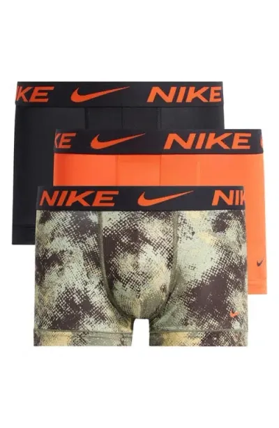 Nike 3-pack Dri-fit Essential Micro Trunks In Cargo Camo/team Orange/black