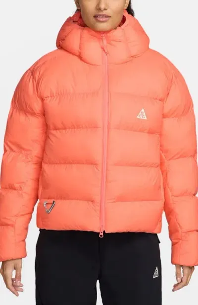 Nike Acg Lunar Lake Primaloft® Water Repellent Therma-fit Adv Hooded Puffer Jacket In Light Wild Mango/summit White