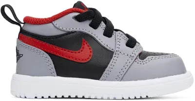 Nike Baby Gray & Black Jordan 1 Low Alt Sneakers In Black/fire Red-cemen